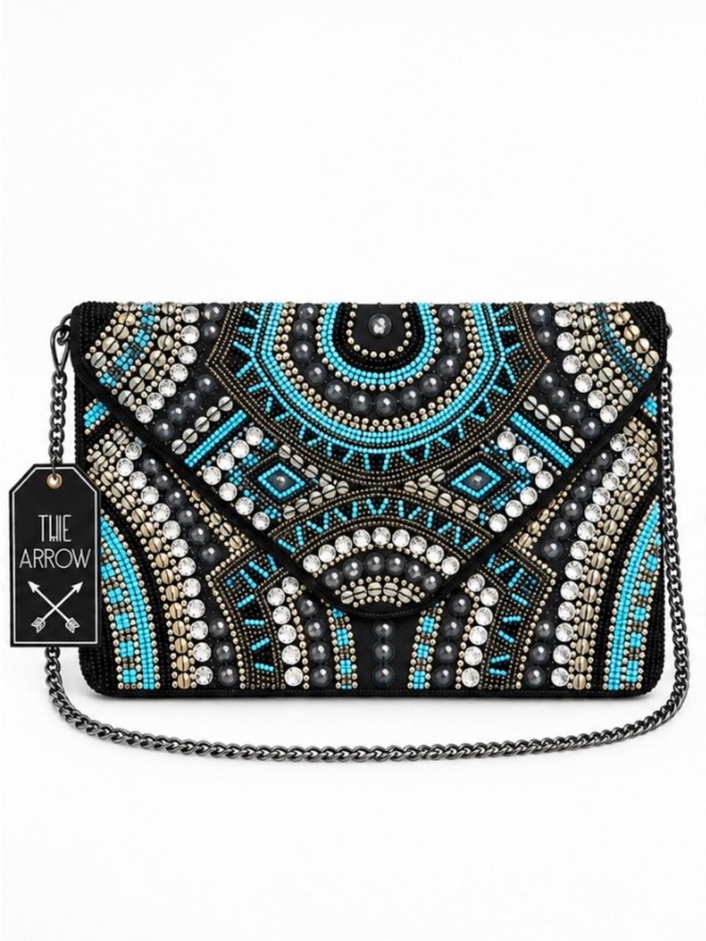 Beaded Black & Turquoise Embellished Clutch